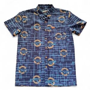 Retro Rifle “The Grid” Men’s Button Up Shirt Blue Gun Grid Pattern Stretchy Sz M